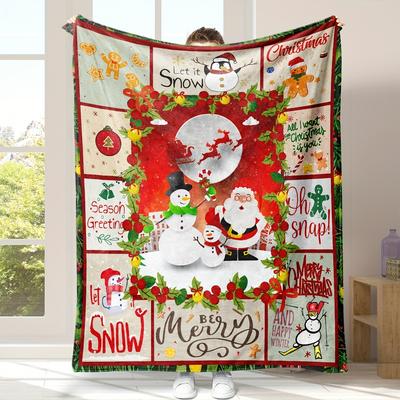 Weihnachts-Flaneldecke - Mit Weihnachtsmann-Print Weiche Party-Kuscheldecke