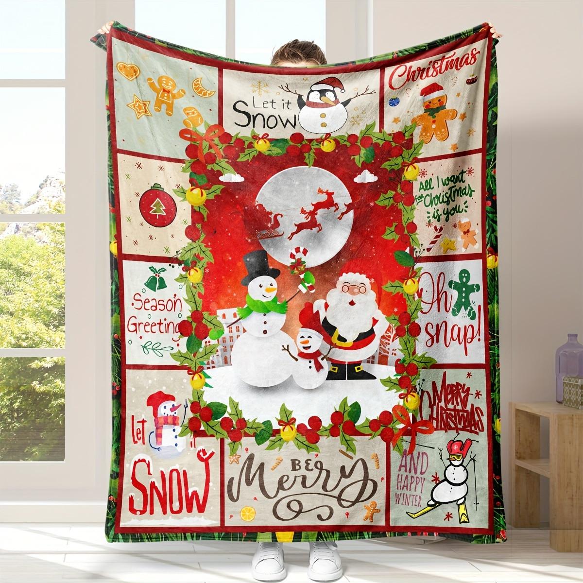 Christmas Flannel Blanket - Santa Print Soft Party Throw 70x100cm