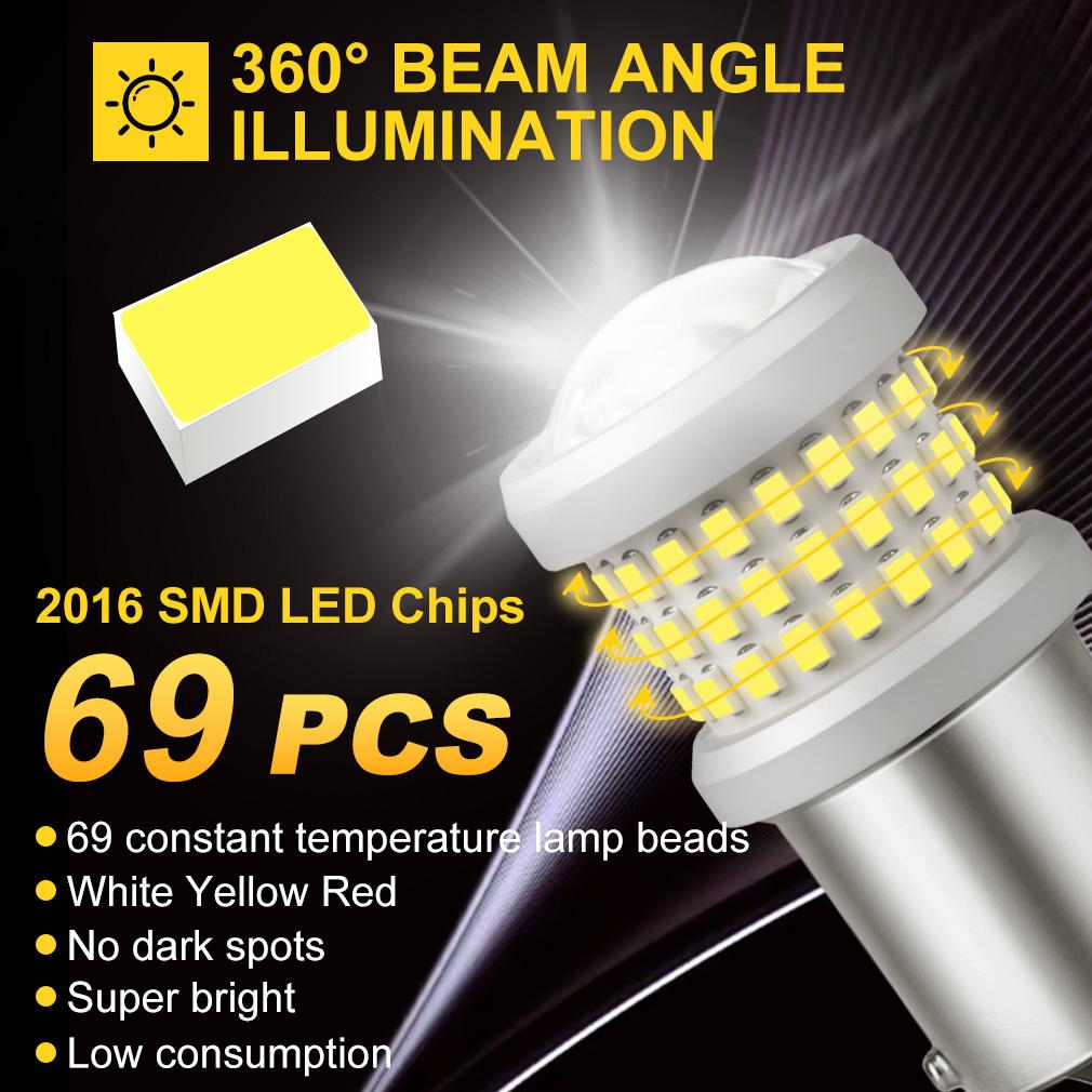 2Pcs P21W Led 1156 T20 W21/5W 7443 P21/5W T25 2000LM Car Bulbs 7440 BA15S BAY15D BAU15S PY21W Auto DRL Light 1157 3157 Reverse Turn Signal Brake Lamp