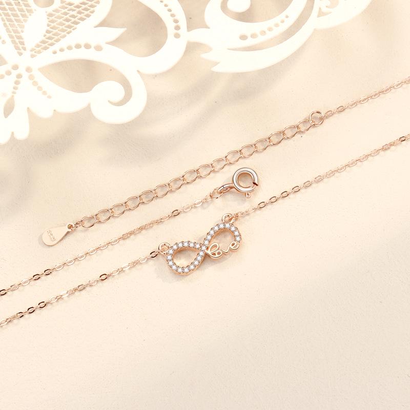 Mobius 925 Sterling Silver Diamond Infinity Love Necklace - Women's Trendy High-End Style.