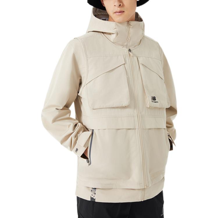 New Balance Jackets Unisex Beige Stand Collar Moderate Straight Fit 5AC37233-BEI