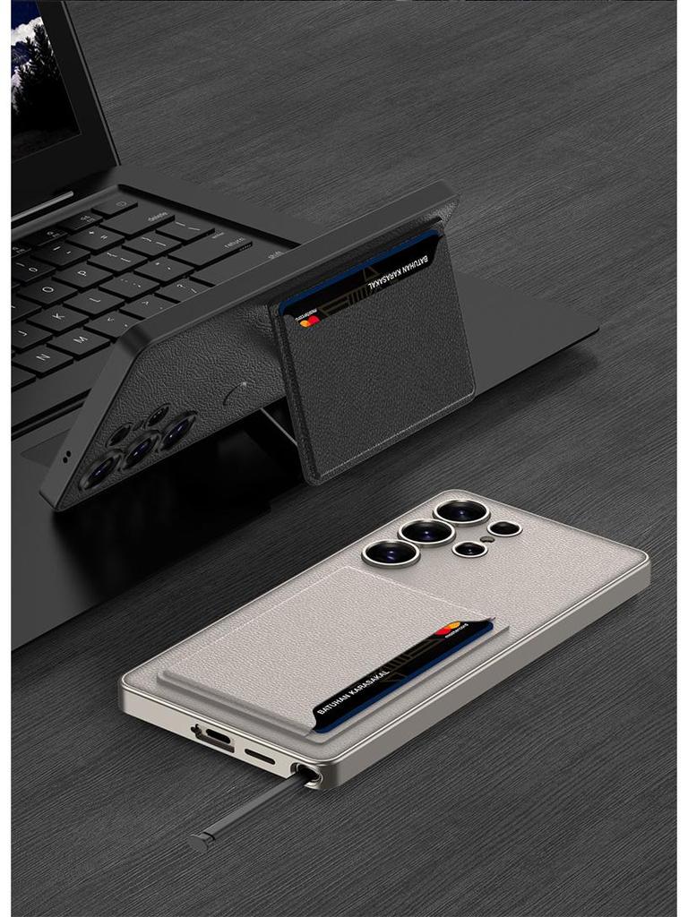 Samsung S25 Ultra High-End Business Leather Case with Card Holder & Stand