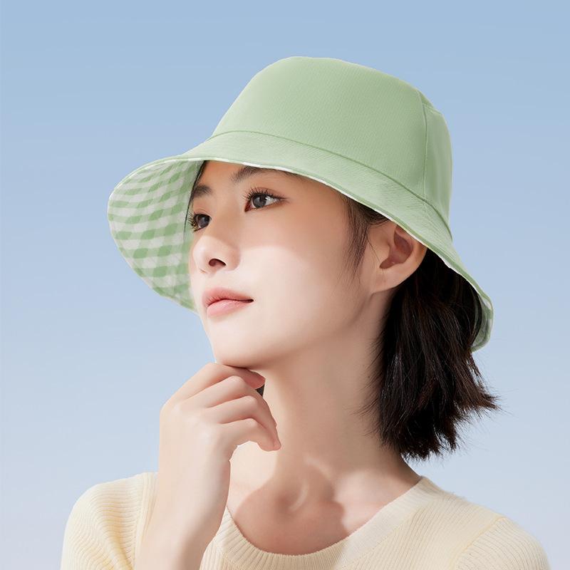 Plaid Wide-brimmed Bucket Hat Women's Summer Big Brim Showing Face Small Sun Hat Sun Protection Hat Basin Hat