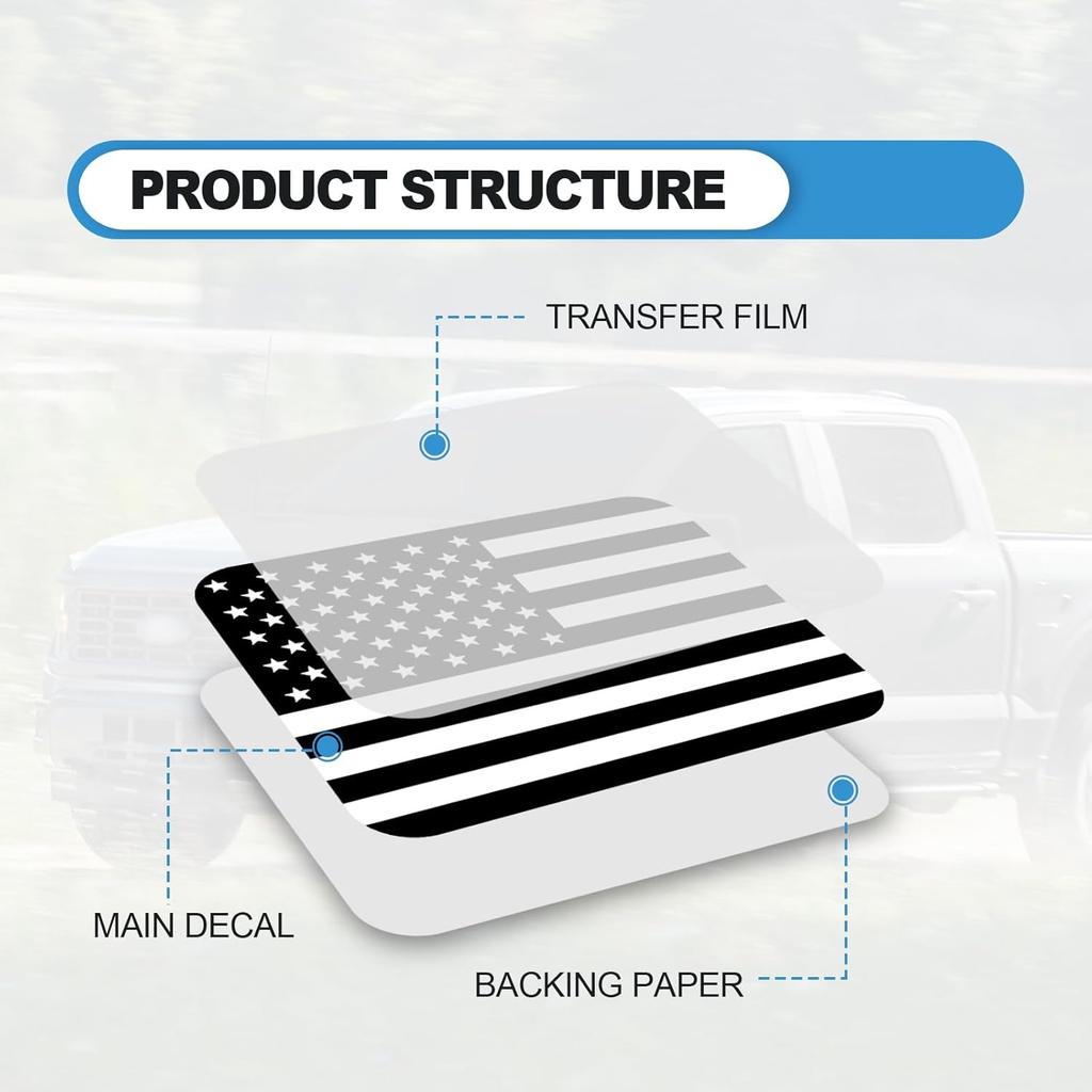 Back Sliding Window n US Flag Vinyl Decal, Auto Styling Compatible with Ford F150 F250 F350 2015  , Rear Middle Window n Flag Decal (Black Line)
