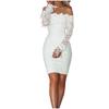 Damen-Hüftkleid, One-Shoulder-Spitze, langärmelig, Midikleid, Partykleidung, modische Damenbekleidung