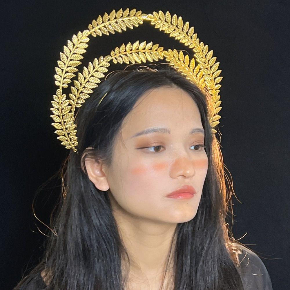 Vintage Sun Goddess Crown Wheat Ear Leaf Baroque Tiara Headband Halo Crown Artistic Photoshoot
