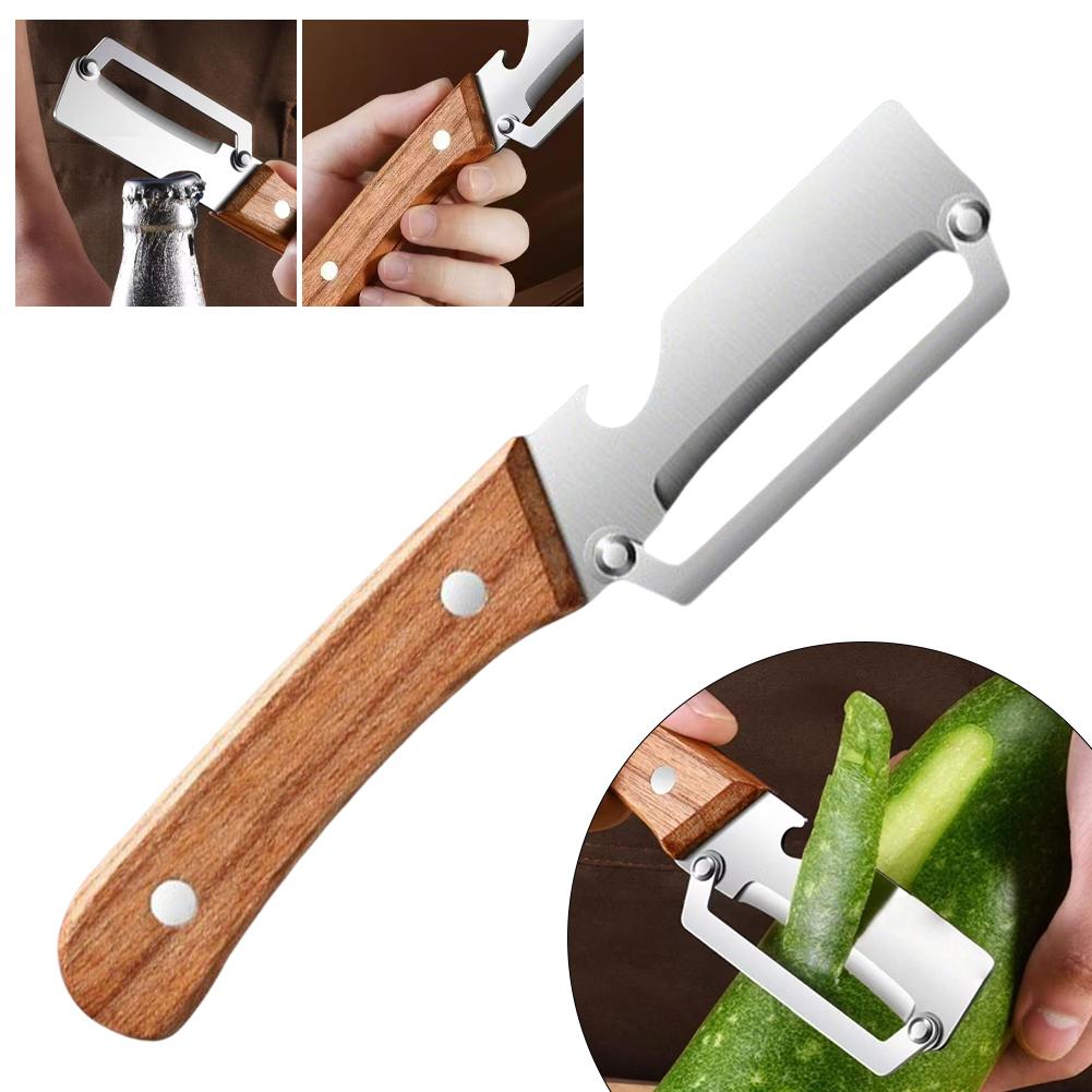Stainless Steel Peeler with Wooden Handle for Peeling and Slicing Fruits and Vegetables Multi-Function Kitchen-Specific Peeler
