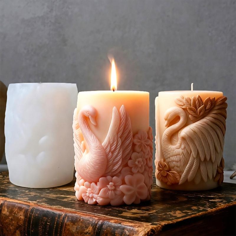 Silicone Cygnus Candle Mold Cylindrical Scented Candle Mould for Handmade Soap Candy Multipurpose Crafts Project