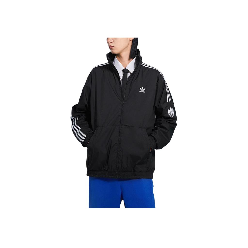 Adidas Logo Long Sleeve Striped Pattern Casual Sport Zip-up Stand Collar Jacket Men Jackets Black JM2716