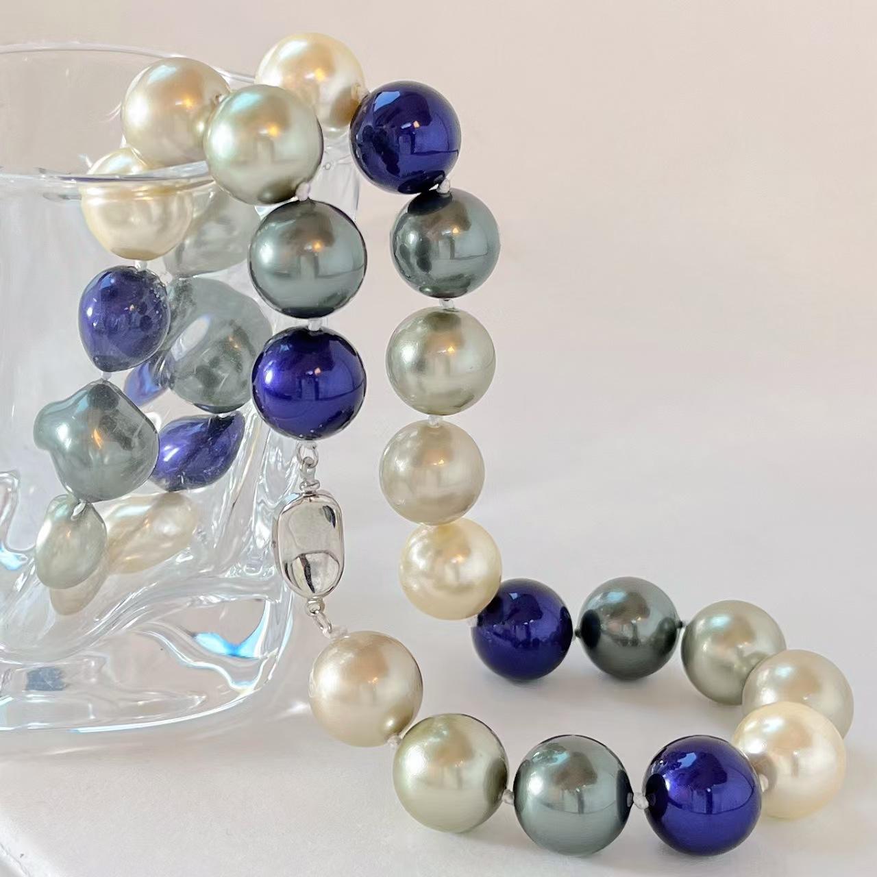 

14Mm Retro Large Grain Faux Crystal Pearl Collarbone Chain Necklace Sweater Chain