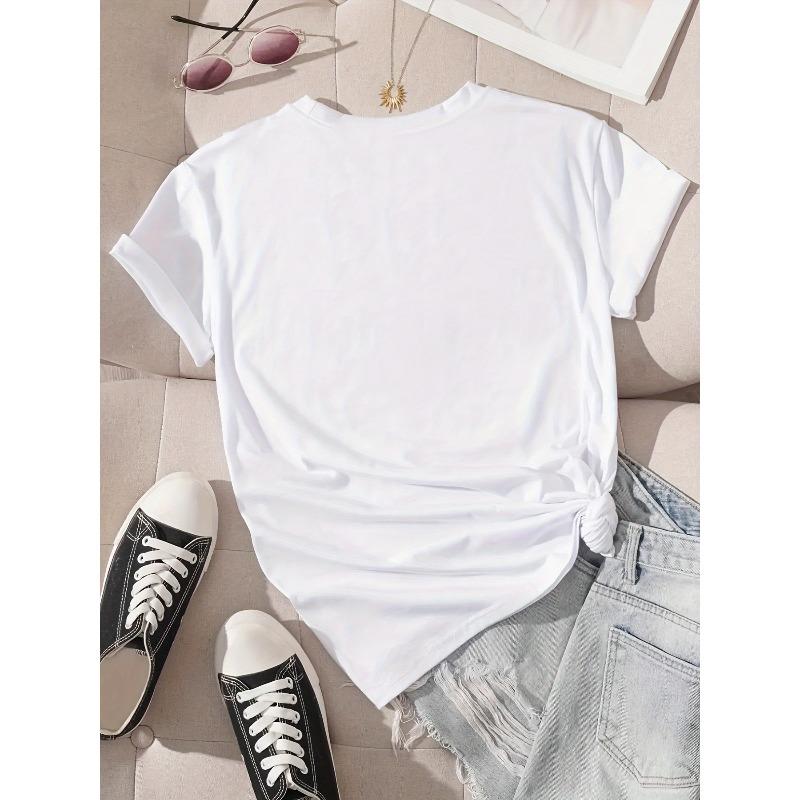 Europäische Größen Damen T-Shirt mit Buchstabenprint Rundhalsausschnitt - Sommerlich Lässig Kurzarm Rundhals T-Shirt - Modisches Damen Alltagstop
