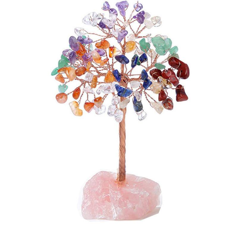 Natural Crystal Colorful Tree Ornament Irregular Base Craft Tabletop Decoration