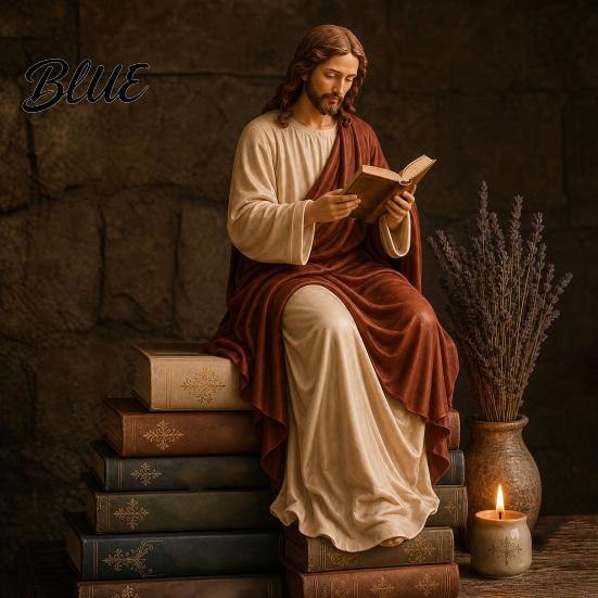 Statua di Gesù Sitter da Scaffale Vergine Maria che Legge Statuetta per Libreria Sitter in Resina Scultura Decorativa Casa Ufficio Regalo Amanti dei Libri
