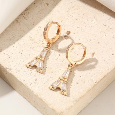 Tower Shape Dangle Earrings for Women 2025 New Fashion Zirconia Earring Golden Wedding Party Jewelry Accessories