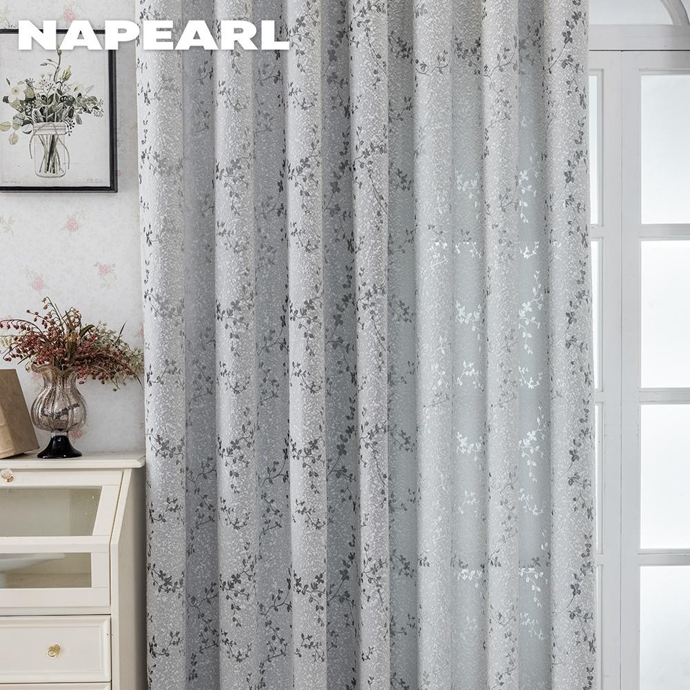 1PC NAPEARL Vintage Rural Style Jacquard Curtains, Gray Rattan Vine Branch Leaf Sheer Curtain for Bedroom Living Room Home Decor