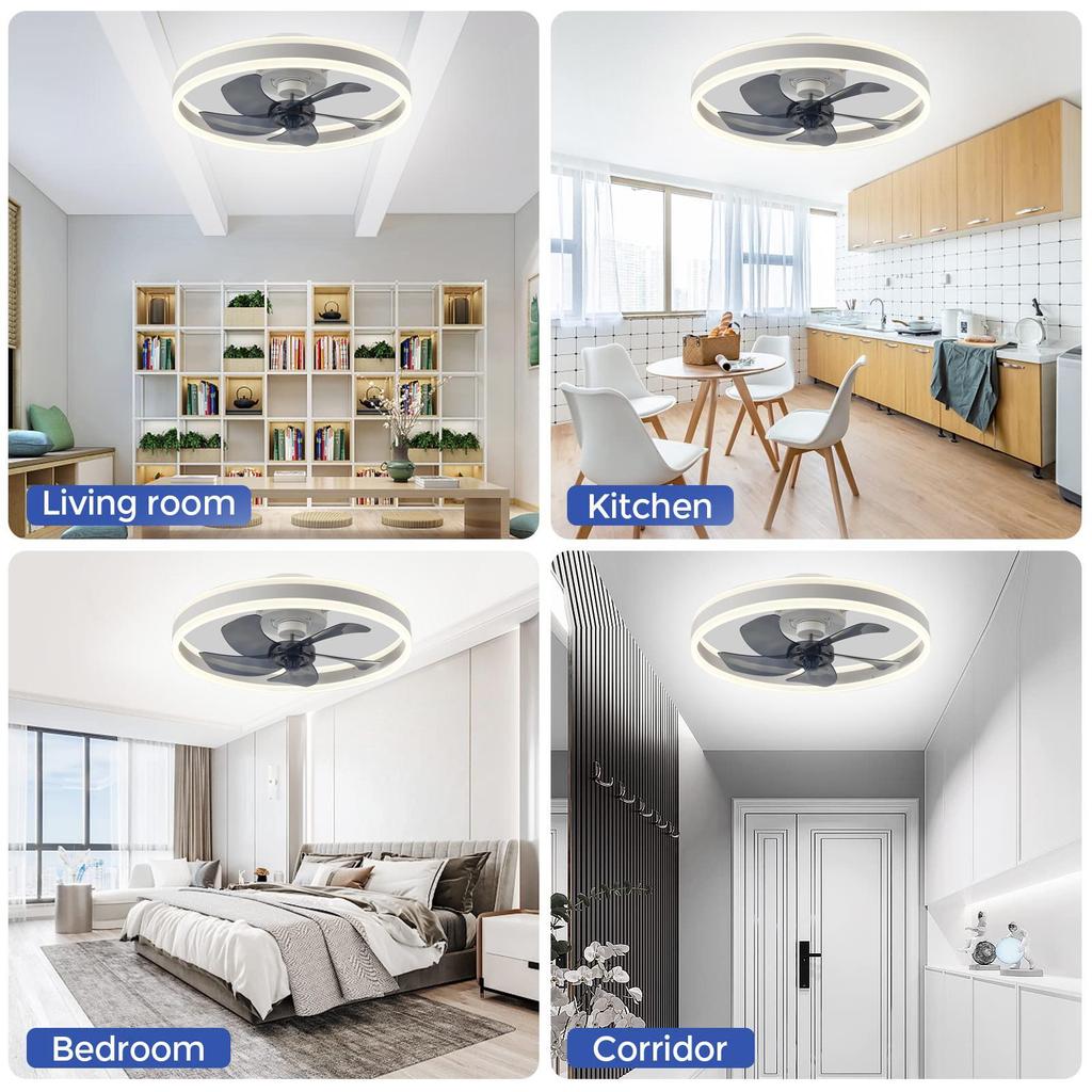 Ceiling Fan with Integrated Light and Remote Control, 6-Speeds, Bedroom Use