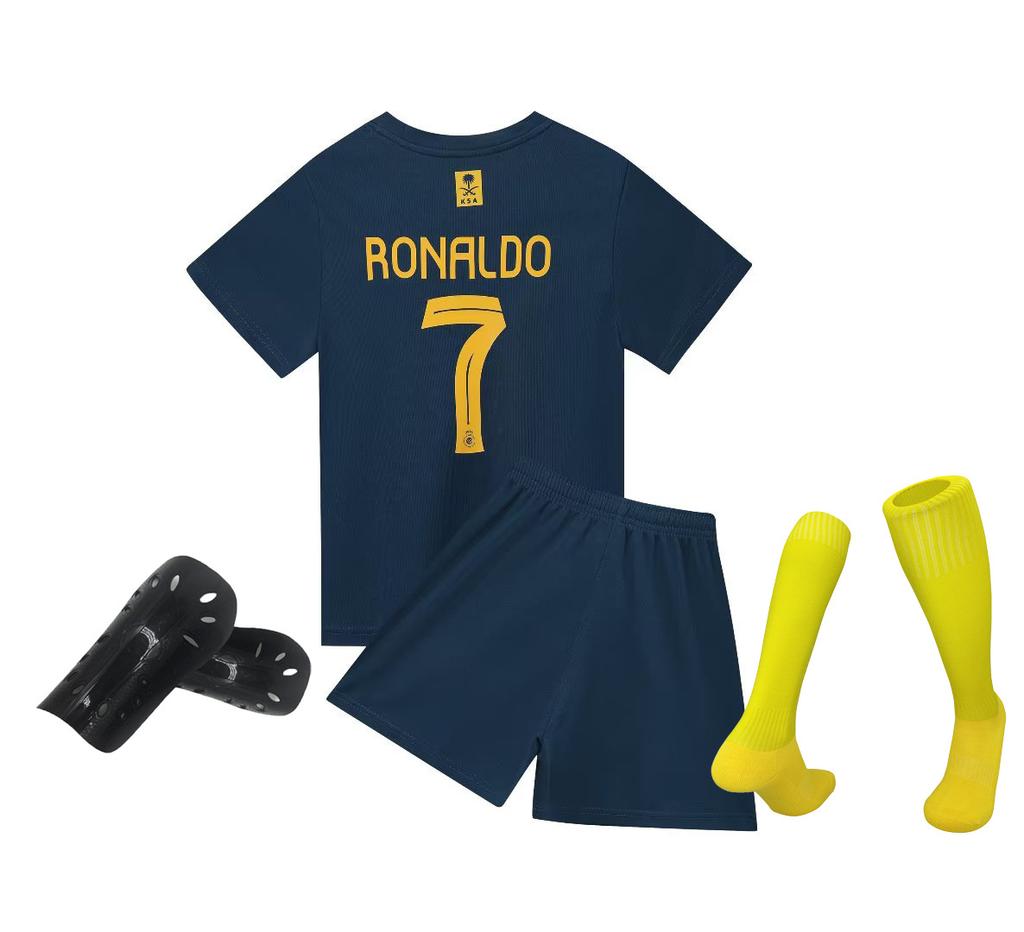 23-24 Riyadh Trasferta Blu Zaffiro N.. Set Maglia da Calcio 7 Club Taglia Bambino 14-30