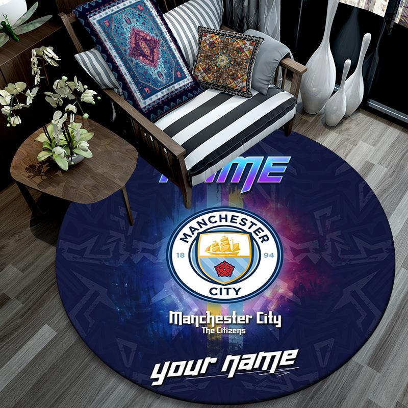 Custom Name MCFC Round Area Rug,Carpet Rug for Living Room Bedroom Sofa Playroom Decor,Non-slip Floor Mat