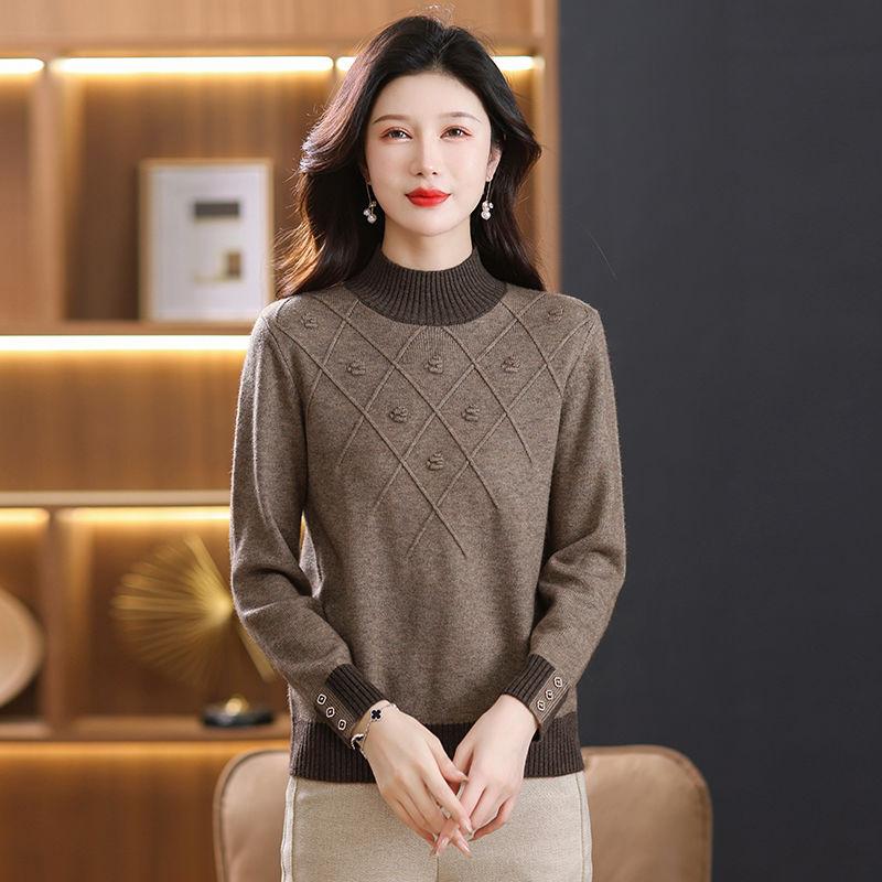 Volný svetr Dámský pletený svetr s polopropínacím límcem Zesílený svetr Dámský stylový pletený svetr Hřejivý top