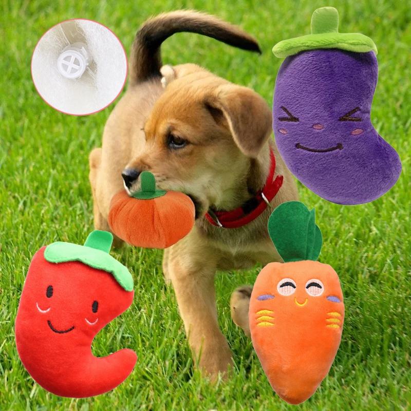 2023 Pet Dog Plush Toy With Sound Soft And Huggable Carrot Pepper Pumpkin And Eggplant Wholesale