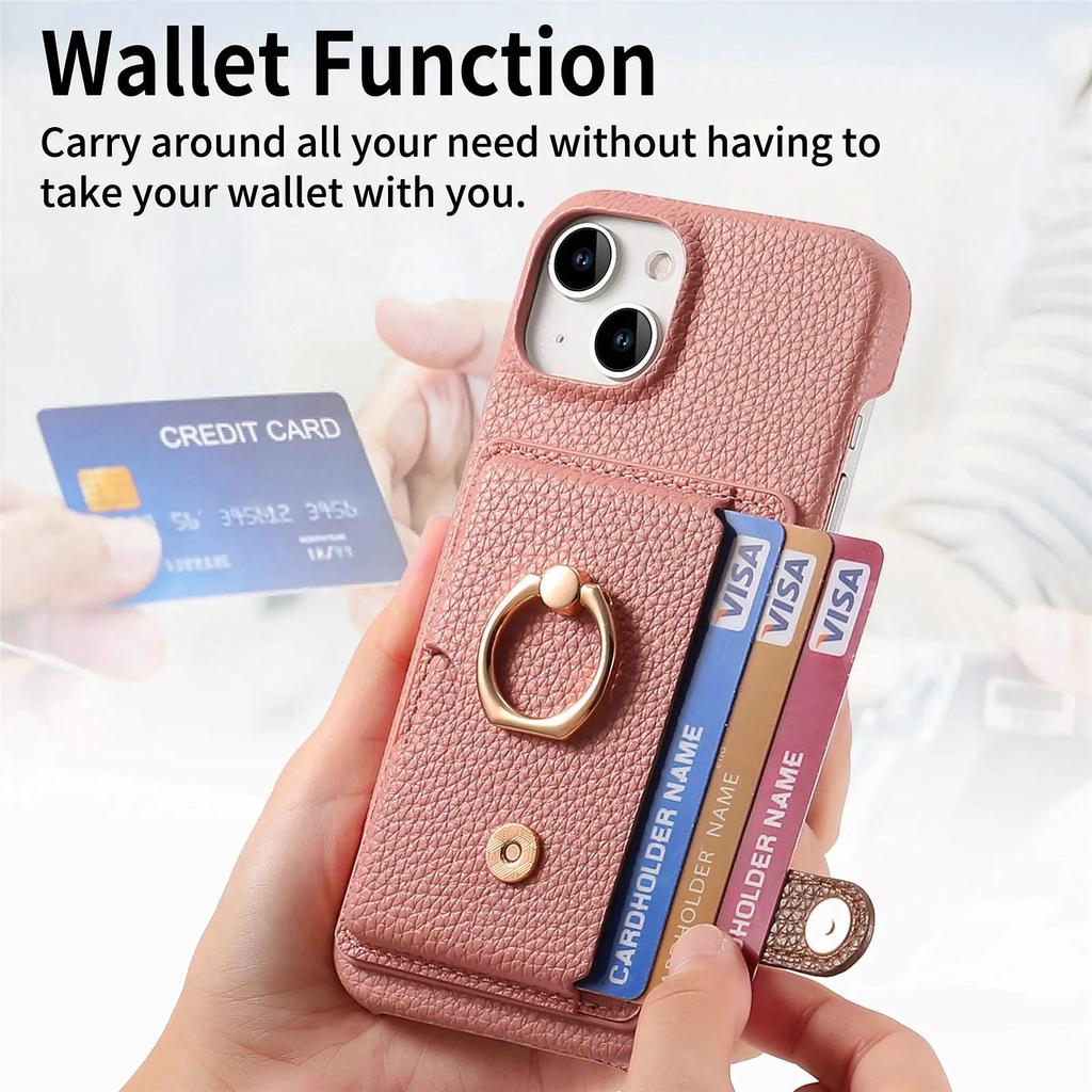 Shockproof Phone Case for IPhone 17 Air 16E 16 15 Plus 14 13 12 Mini 11 Pro Max Ring PU Leather Cards Holder Wallet Cover