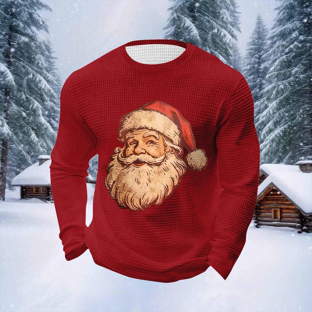 Pánské vánoční topy s kulatým výstřihem a dlouhým rukávem Pánské sportovní topy ve velkých velikostech s ležérním kulatým výstřihem