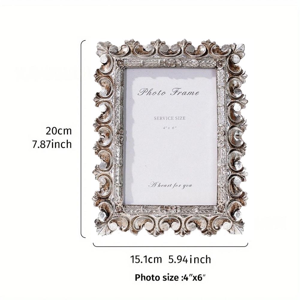 Gold Resin Vintage Picture Frame for Tabletop Decor Retro Design Home Bedroom Office Photo Frame with Easy Insert