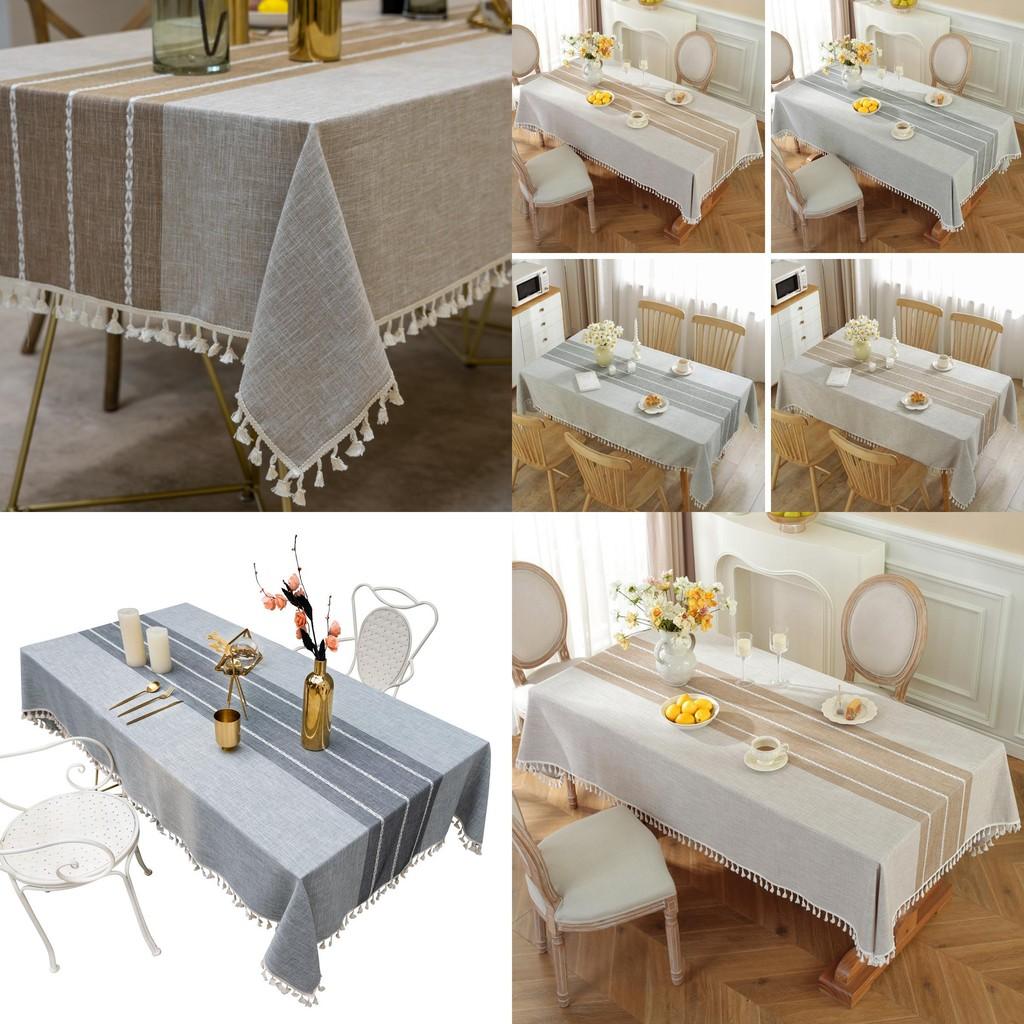 Elegant Ins Style Tablecloth In Striped Grey And Brown For Modern Dining Decor