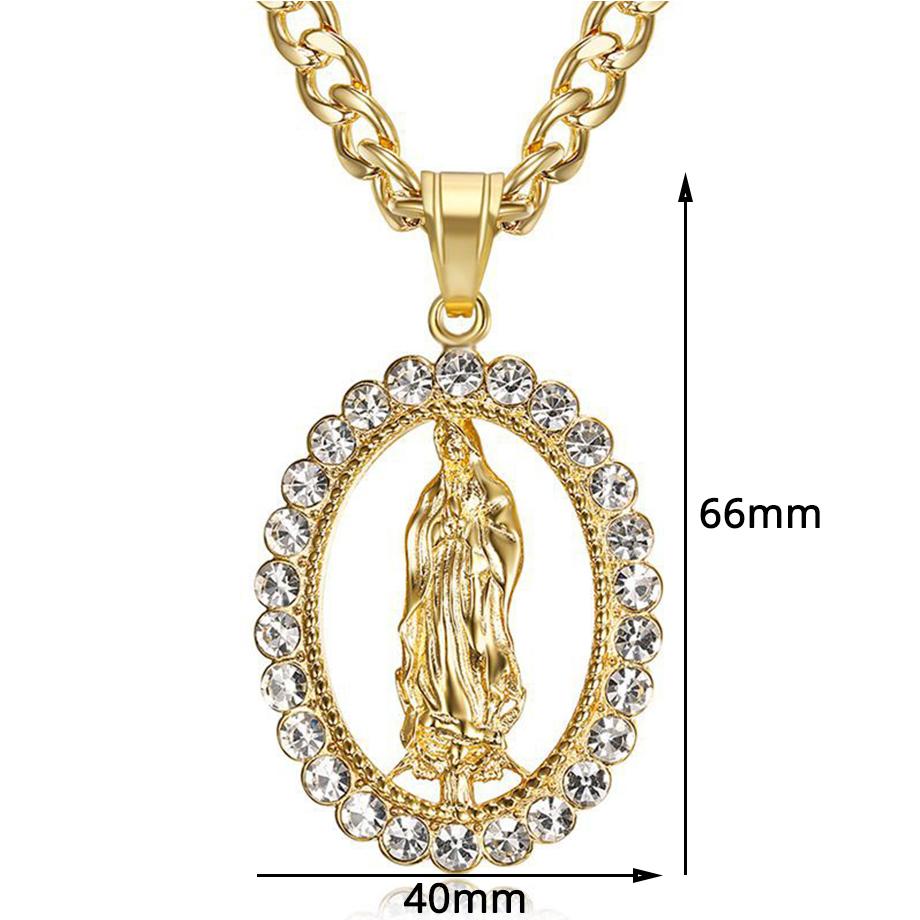 Hip Hop Iced Out Große Jungfrau Maria Halsketten Anhänger Goldfarbe Edelstahlkette Für Frauen Christlicher Schmuck Madonna XL1145