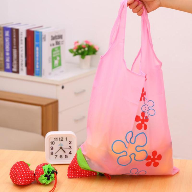 Eco Reusable Grocery Tote Bag Foldable Strawberry Shaped Large Capacity Lightweight for Daily Shopping Travel Use onesize