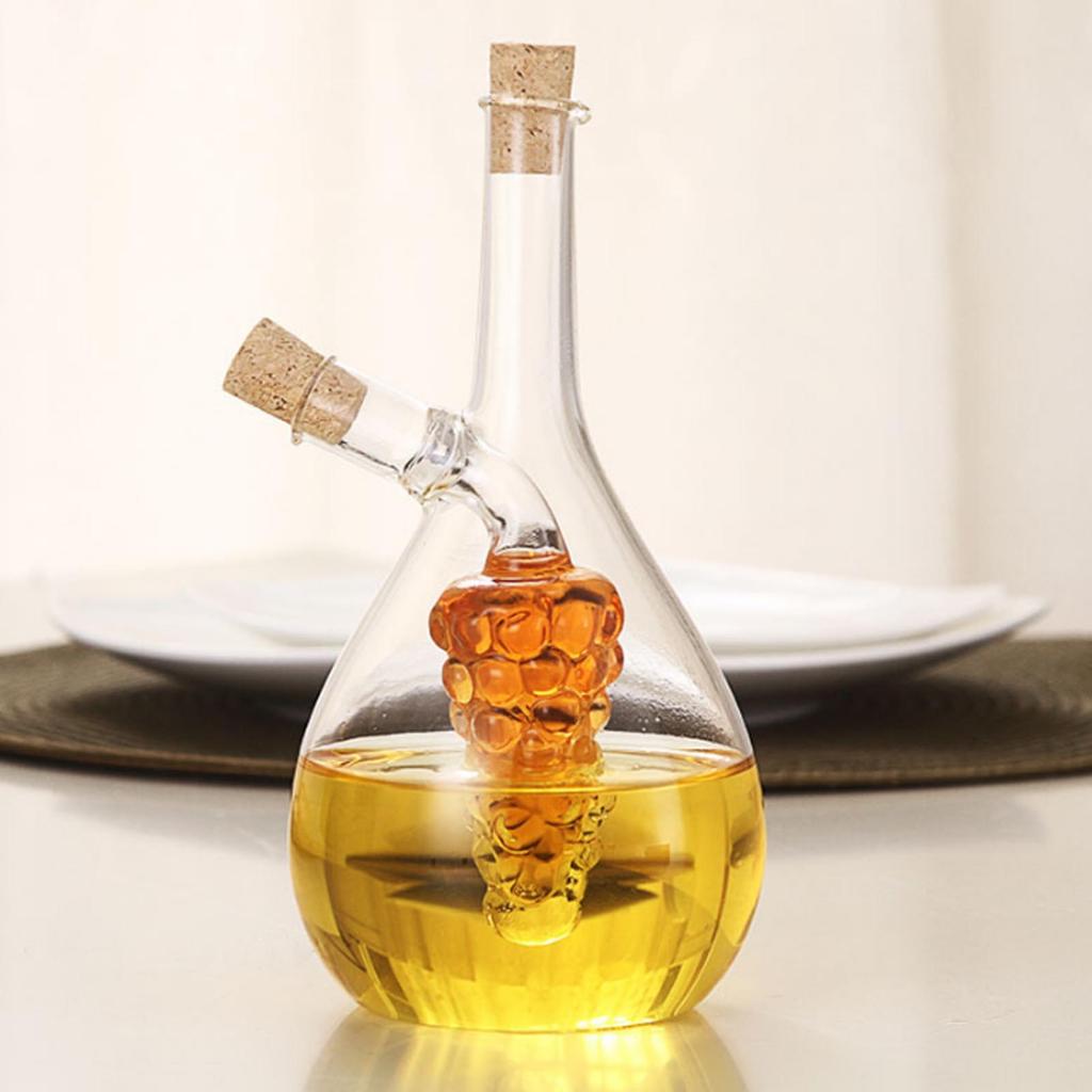 2 In 1 Oil and Vinegar Dispenser Bottle Olive Oil Vinegar Cruet Bottle with Cork Stoppers Clear Glass