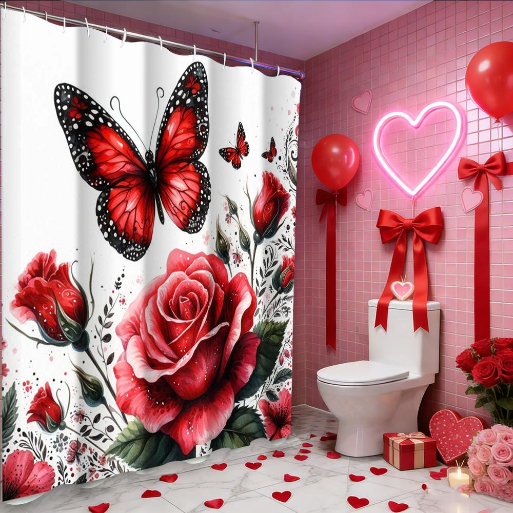 Valentine's Day Love Heart Dec shower curtain, bathroom shower waterproof curtain with 12 hooks,  home decoration, free delivery