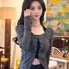 Wasteland wind fake two-piece neck strap slim long-sleeved T-shirt dark cool sa hot girl top women