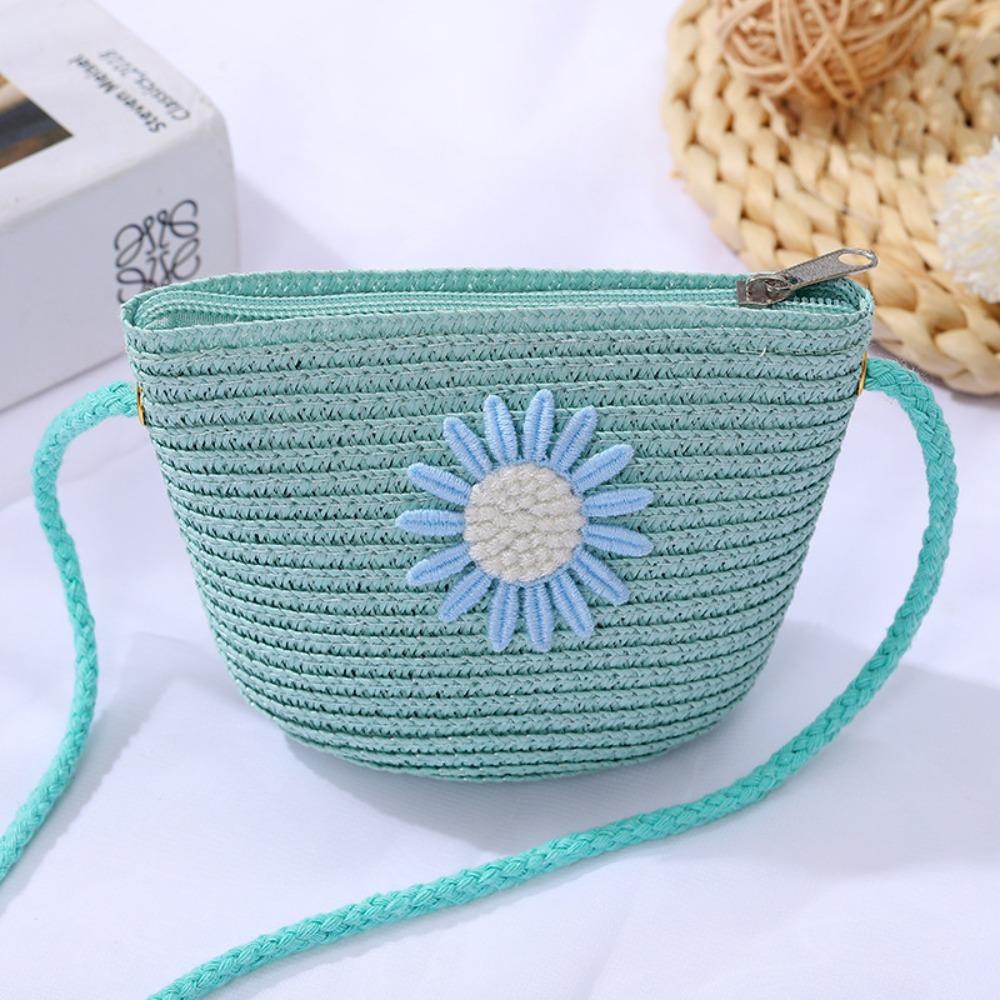 Coin Purse Woven Straw Bag Shell Shape Handmade Summer Beach Bag Shoulder Bags Kid Children
