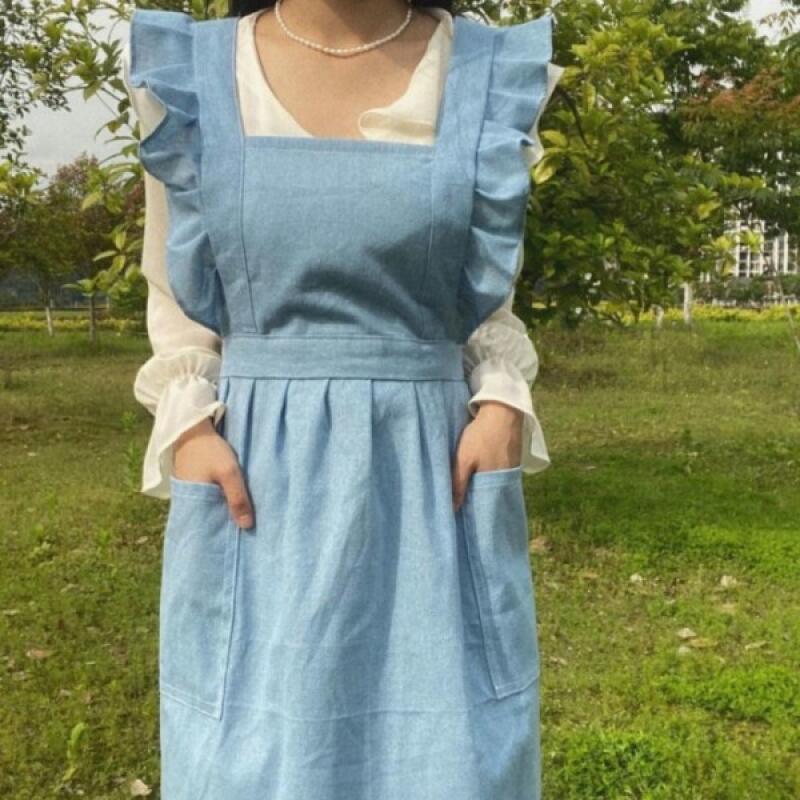 Vivid basic plain apron linen cotton modern black