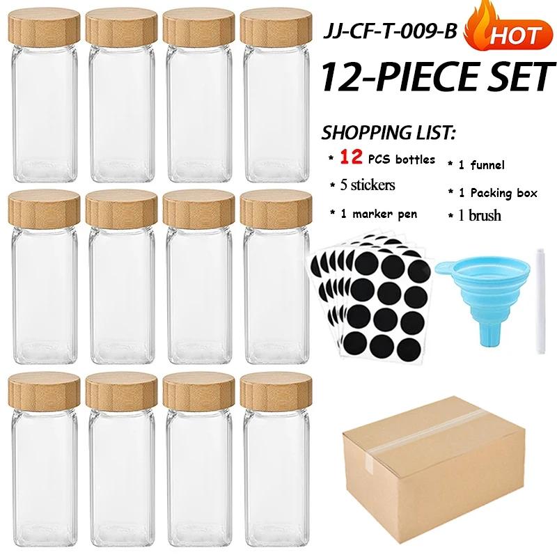 8/12pcs Glass Spice Jars with Label Bottles Bamboo Seasoning Containers Shaker Lids with Empty Spice Jars Storage Containers Set
