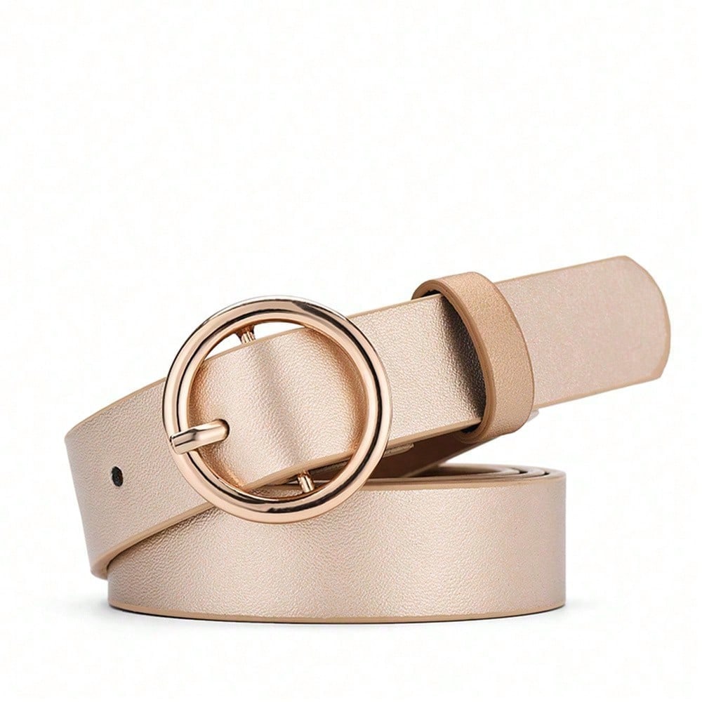 Women'S Belt Round Buckle Belt With Jeans Cargo Pants Skirt Thin Belt Soft Pu Belt Belt