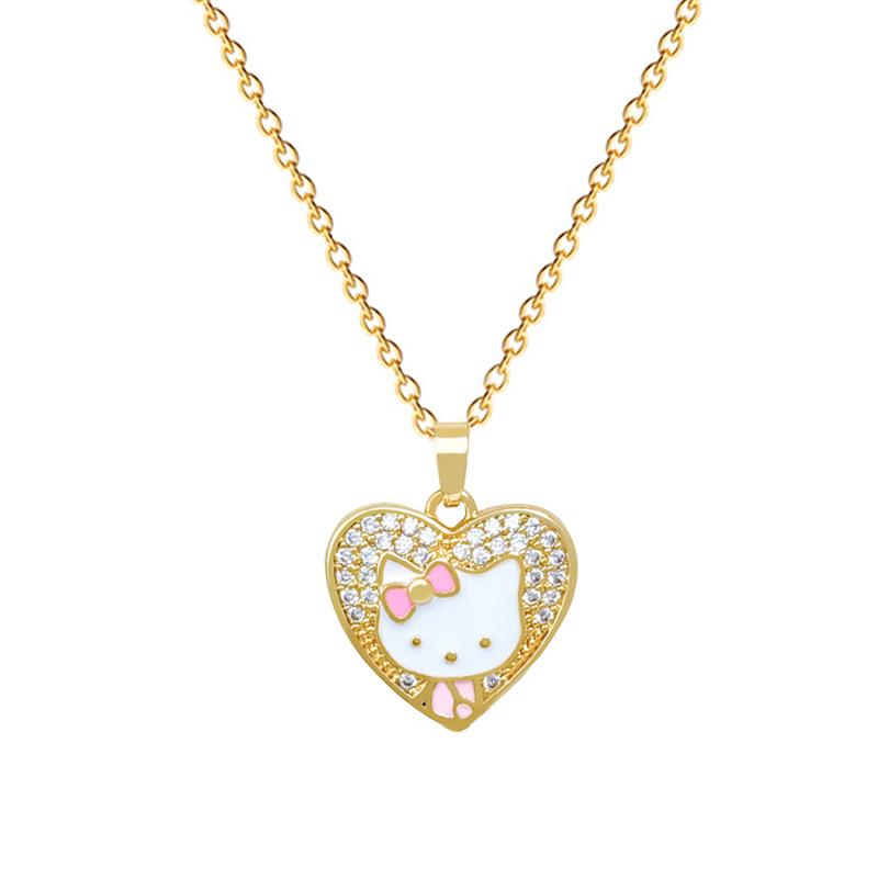 Titanium Steel, Love Dripping Oil Cat Full Diamond Temperament Gorgeous Full Diamond Necklace Female Versatile Collarbone Chain Titanium Steel Chain