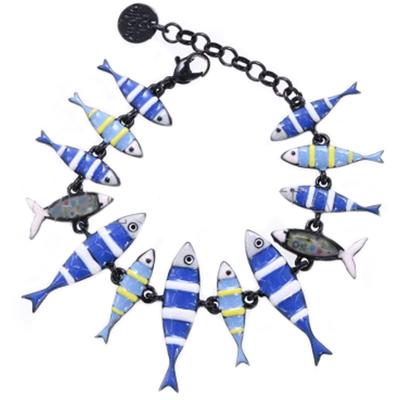 [Q5810] - Designer Bracelet 'Lilipoupettes' (sardines) Blue Black - 33x8 Mm