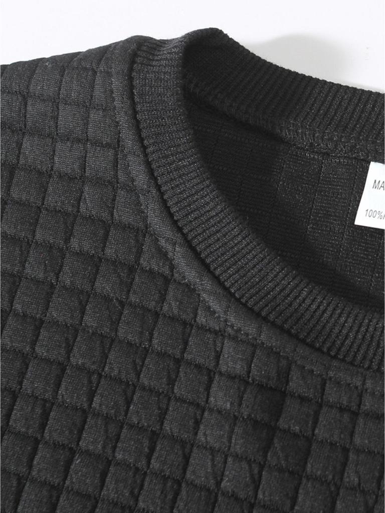 Męska bluza w kratę o dopasowanym kroju – Okrągły dekolt, Długi rękaw, Jednolity kolor – Kolekcja Jesień/Zima