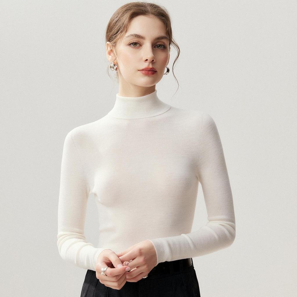 Women's Slim-Fit Long-Sleeve Wool Turtleneck Sweater for Autumn/Winter