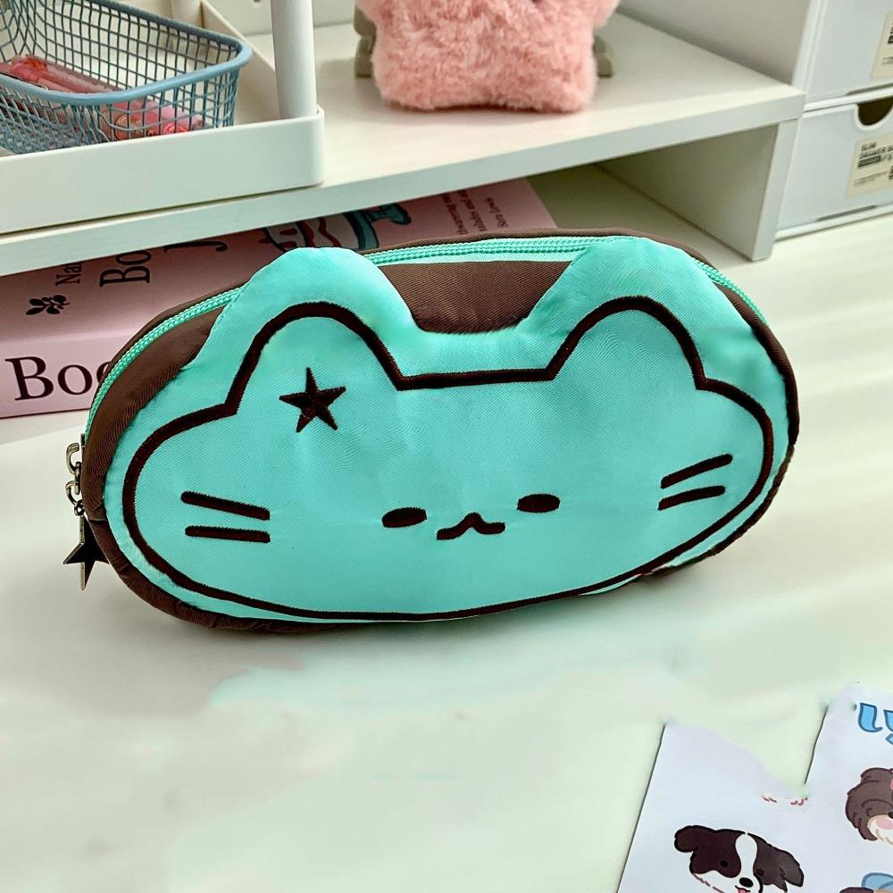 Large Capacity Pen Storage Bag Cat Print Pen Organizer Bag Fashion Plush Pencil Case  Children