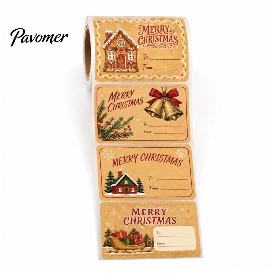 Holiday Present Labels 180PCS/Roll Christmas Label Stickers, Self-Adhesive Tags with to And from Seasonal Gift Box Decor Writing Field, Decorative