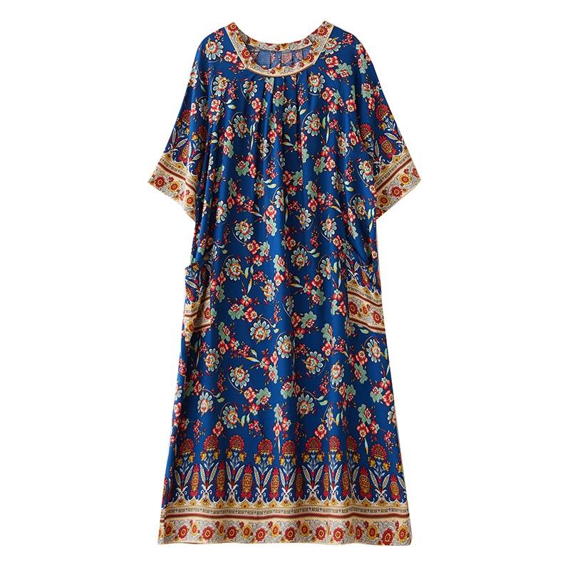 Short Sleeve Plus Size Cotton Vintage Floral New In Dresses for Women Casual Loose Long Summer Dress