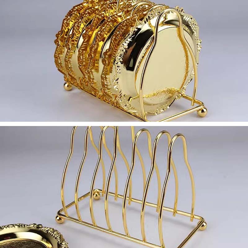 WTEMPO 6PCS Coasters with Rack Retro High-end Home Decorative Ornaments Cup Coffee Placemats Heat Insulation Pads