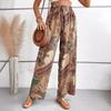 European and American Women's Clothing Summer New Fashionable Versatile Printed Elastic Waist Wide-leg Pants