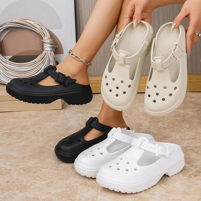 Zapatos Zuecos Mary Jane Nuevos 2025 Sandalias Casuales de Interior y Exterior para Playa de Punta Abierta Slip-On EVA Cómodas Zapatillas de Señora