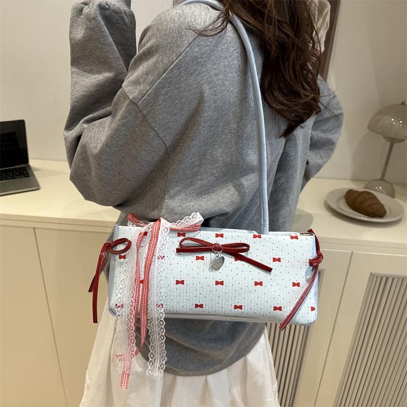 Bow baguette bag casual summer fashion polka dot shoulder bag portable commuter bag underarm bag