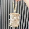 Luxury Design Banquet Bag Women Pearl Rhinestone Shiny Chain Cylindrical Shape Handbag Ladies Fashion Elegant Metal Bucket Bags