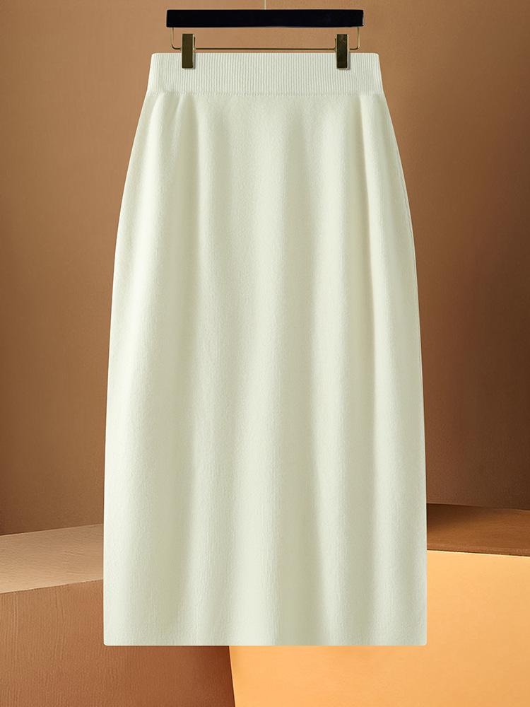Women's High-Waist 100% Wool Knit Midi Bodycon Skirt - Autumn/Winter Collection